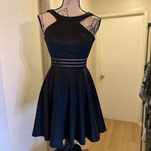 Aris Black Halter Fit and Flare Cocktail Dress